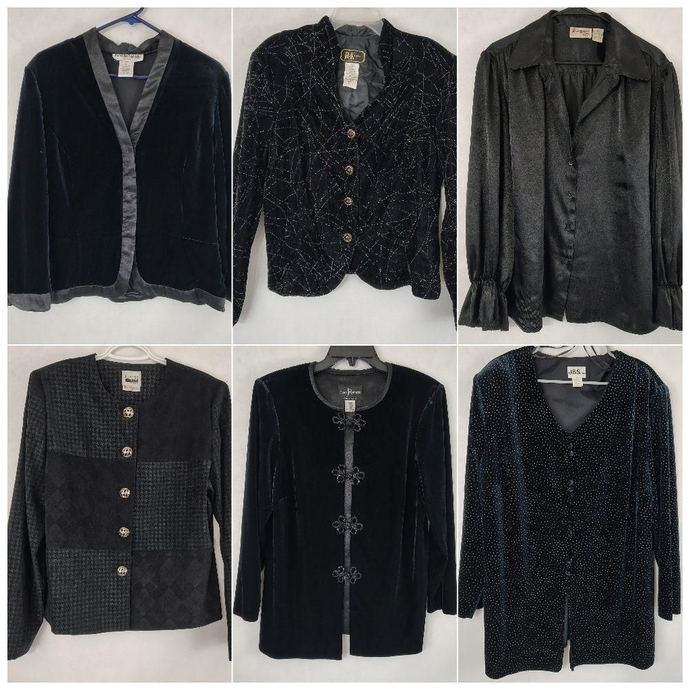 Vintage 80s 90s Reseller Bundle Plus Size Black Dressy Tops Set Of 6 Dressy